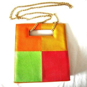 Timothy Hitsman Purse Color Block Orange Pink Green Gold Chain Strap Magnetic